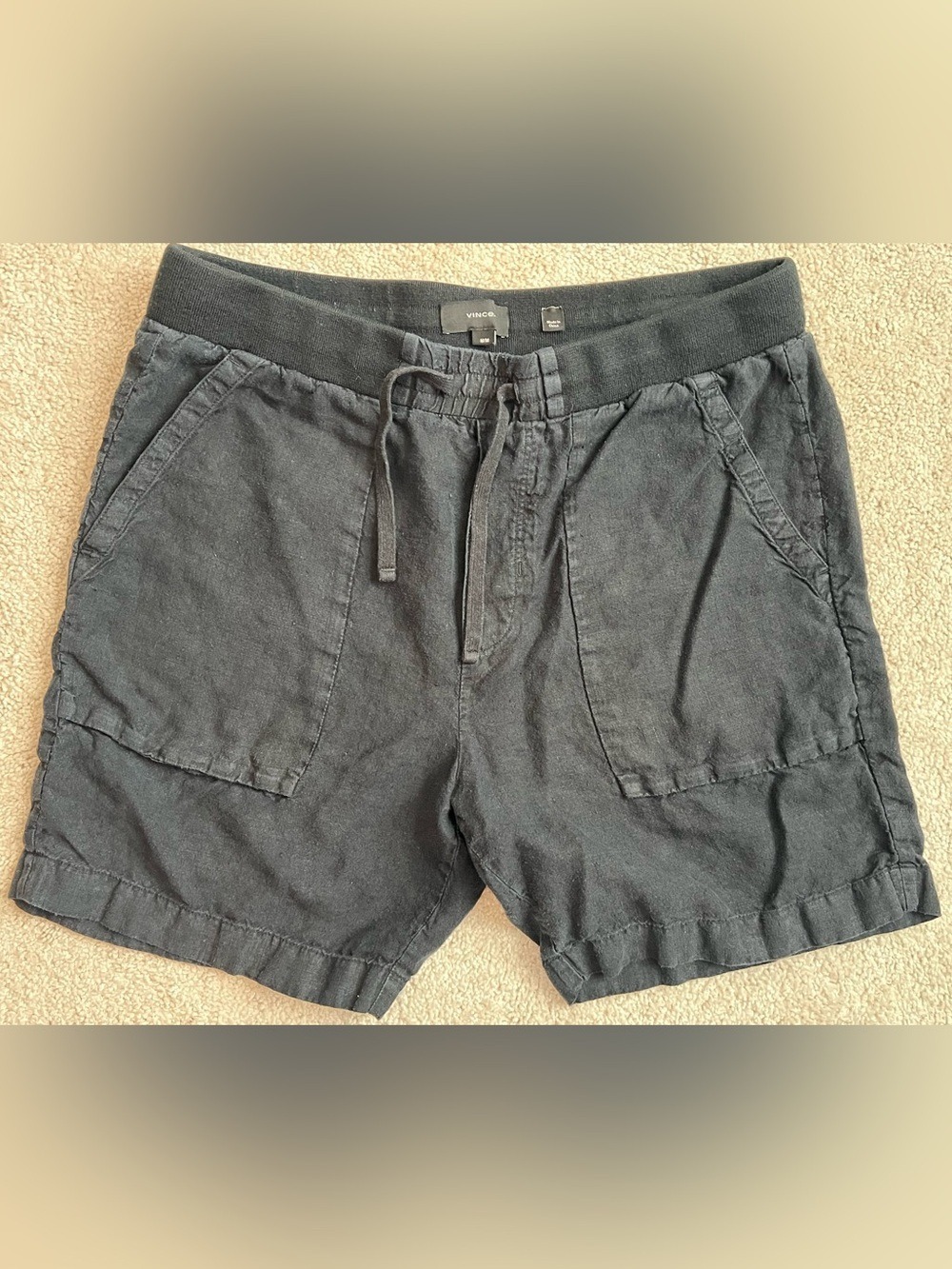 Vince Men's Medium 100% Hemp Black Drawstring Pull On Breathable Shorts